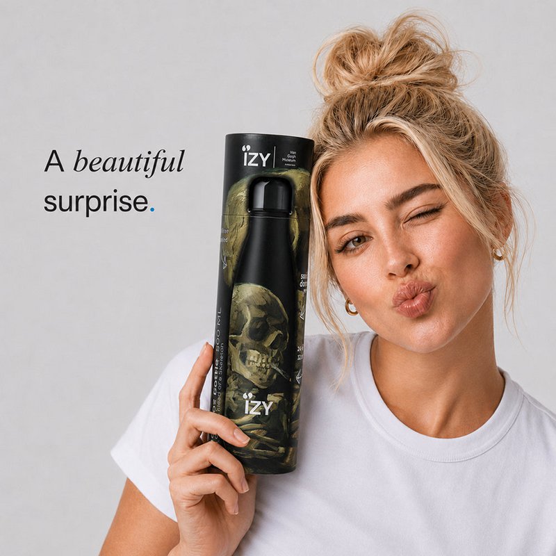 Botella de Izy Thermos - Calavera con un cigarrillo ardiente - Van Gogh 500ml para llevar botellas de agua aisladas