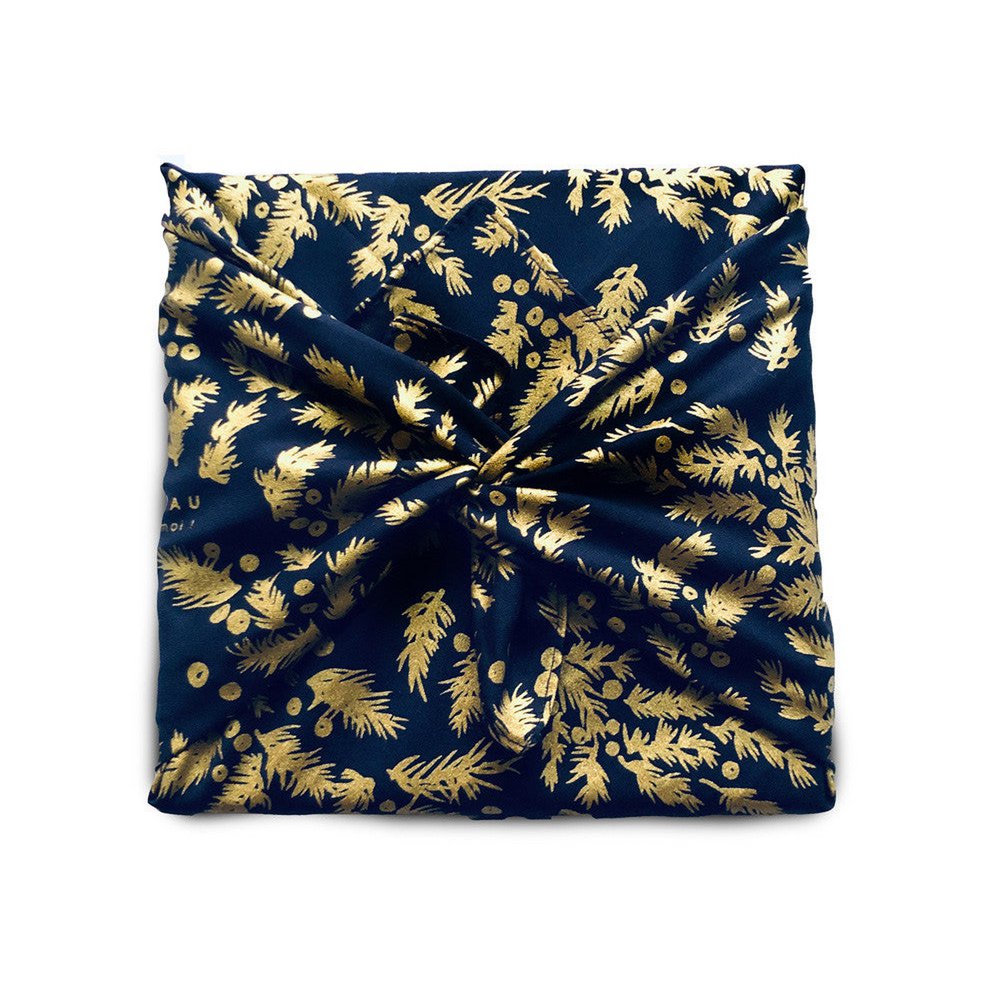 Bouts de Houx (bleu nuit) 35x35cm Mat 100% Coton