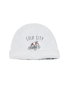 Dubbellaagse beanie, Cold City-print op wit