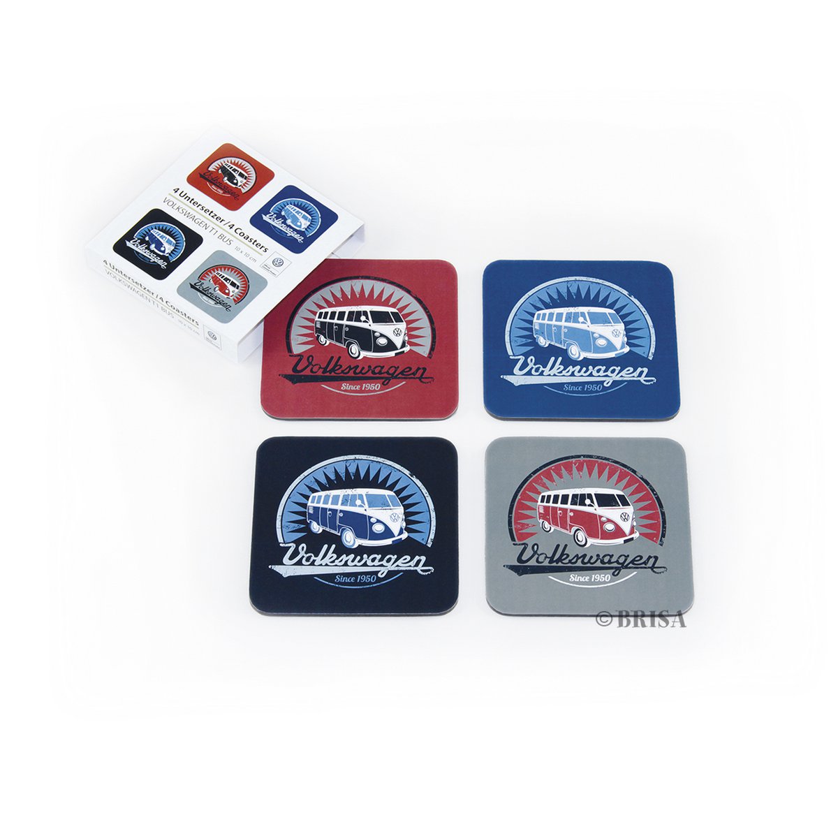 Volkswagen VW T1 Bus Onderzetters 4-delige Set - Vintage/Zwart