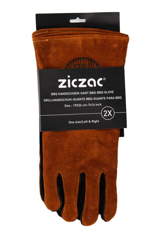 Sæt med 2 læder BBQ handsker - 36 x 19 cm - brun