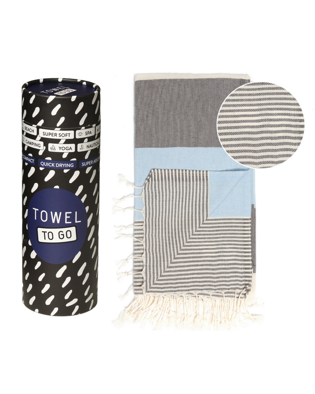 TELO TO GO PALERMO Telo mare in cotone 180x100 cm | Senza sabbia | Blu/Nero | con confezione regalo