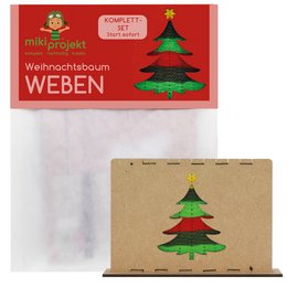 A colorful Christmas tree craft kit for kids, featuring a green, red, and brown tree design with a star on top. The kit includes all the necessary materials to create a decorative weaving project.