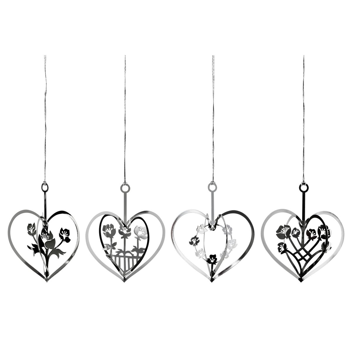 Cuori d'argento con fiori (4 disegni)