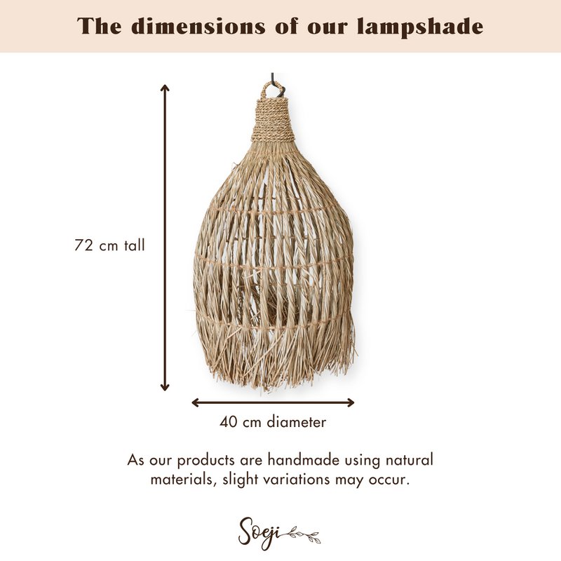 Seagrass Loftslampe – Boho Lampeskærm Pendel – Naturlig hængende Lampe – Stor tragtformet Seagrass Lampeskærm LAMPUNG (Ø 40 cm)