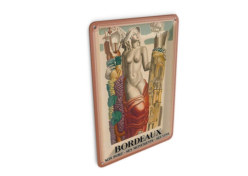 Cartolina da viaggio in latta 10x14 cm Bordeaux Francia son port ses monumenti targa decorativa