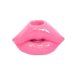 Portacandele - Labbro - Ceramica - Rosa Neon - 10,5x6,5x5,5cm