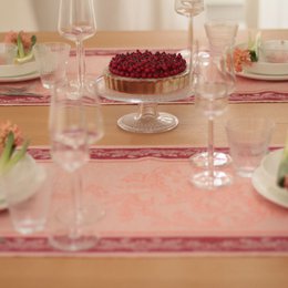 Linen table runner French motifs - orange pink
