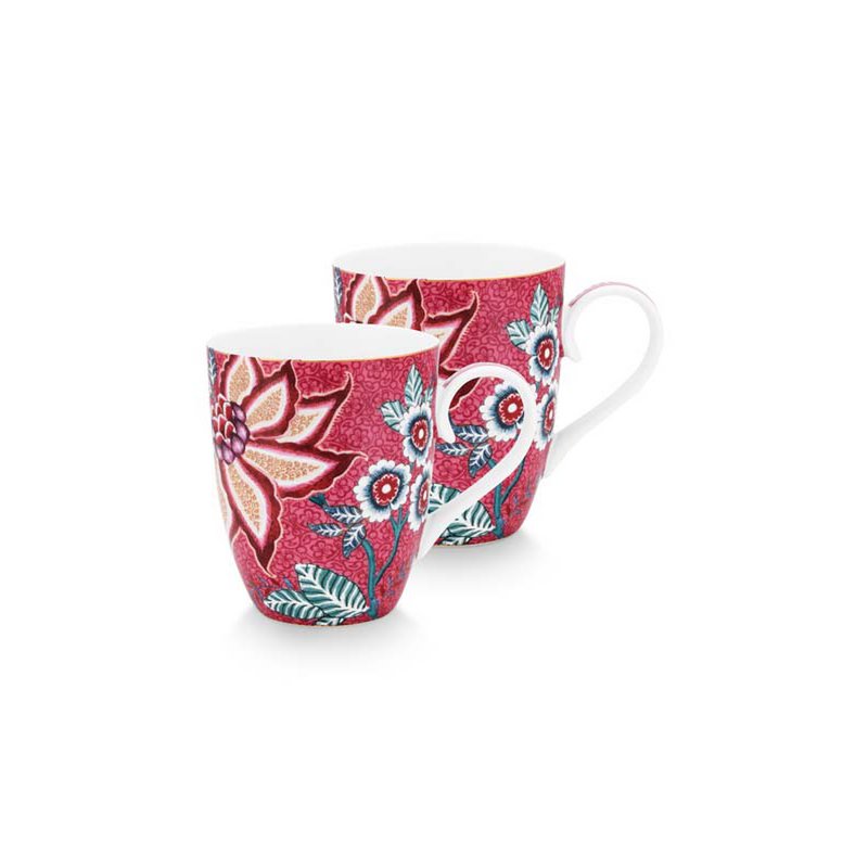 Set/2 Mugs Large Flower Festival Dark Pink 350ml