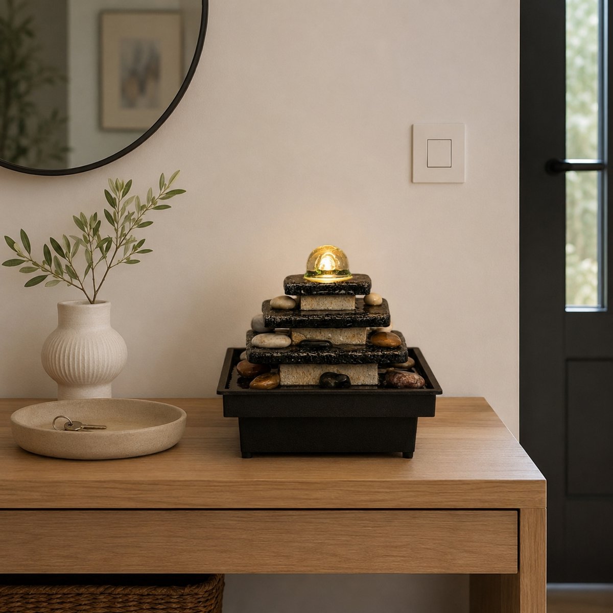 Fontaine d'Intérieur - Eka - Déco Zen et Originale - Design Temple Lumière Led Colorée - Idée Cadeau