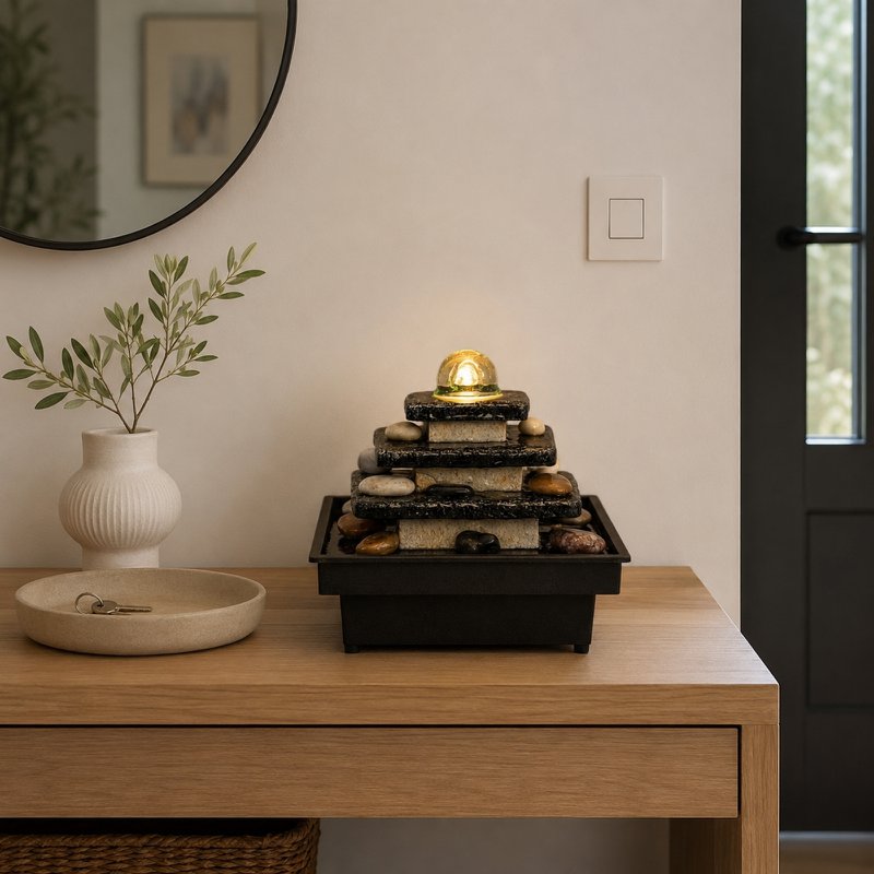 Fontaine d'Intérieur - Eka - Déco Zen et Originale - Design Temple Lumière Led Colorée - Idée Cadeau