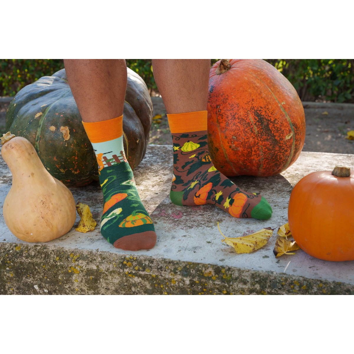 Pumpkins socks | Autumn socks with scarecrow - casual mismatched socks