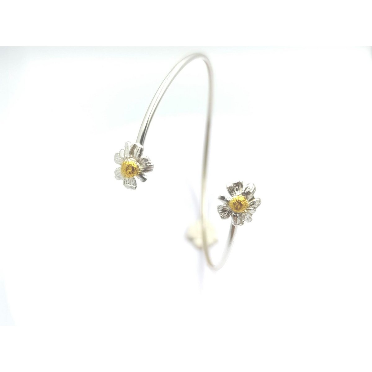 Real Chamomile Flower Bracelet: Sterling Silver Adjustable Cuff