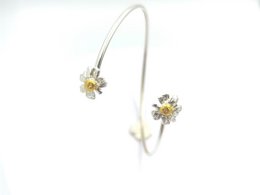 Real Chamomile Flower Bracelet: Sterling Silver Adjustable Cuff
