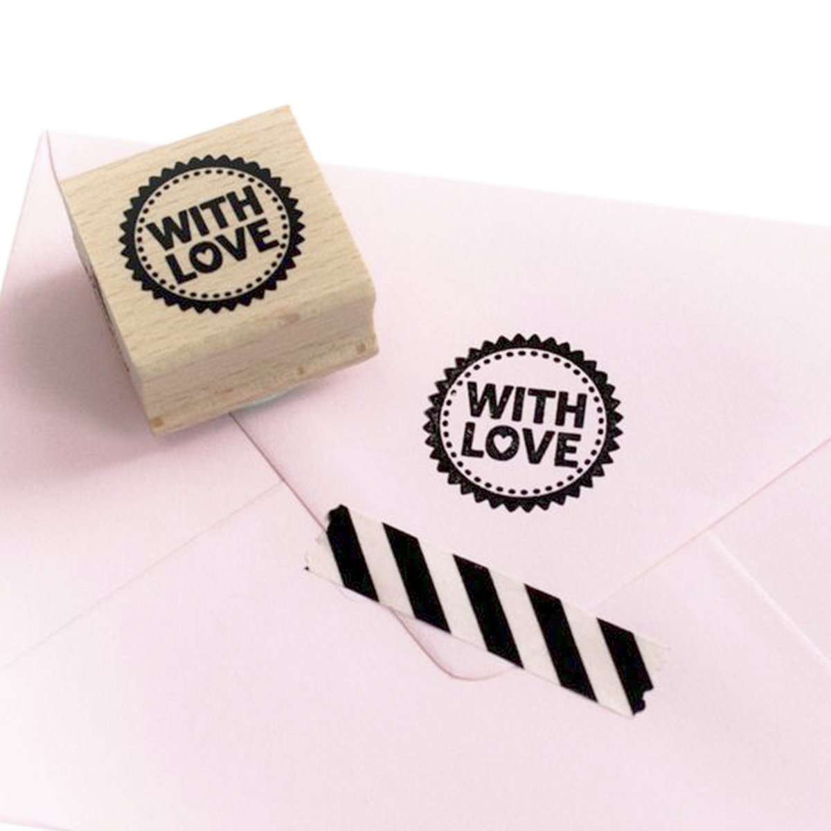 Handcrafted Wooden Stamp - "With Love" - Circular Design - Mint Green