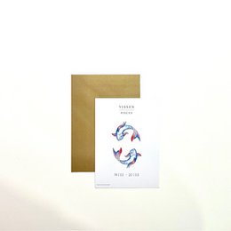 Greeting card featuring a Pisces zodiac symbol design in blue and red colors. The card is made of high-quality materials and is suitable for various occasions.