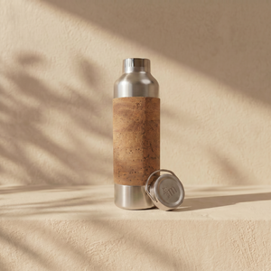 Stainless steel drinking bottle with cork sleeve - thermos bottle - 750 ml, without tea strainer