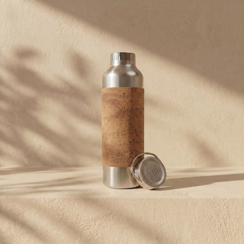 Borraccia in acciaio inox con manicotto in sughero - bottiglia thermos - 750 ml, senza filtro per il tè