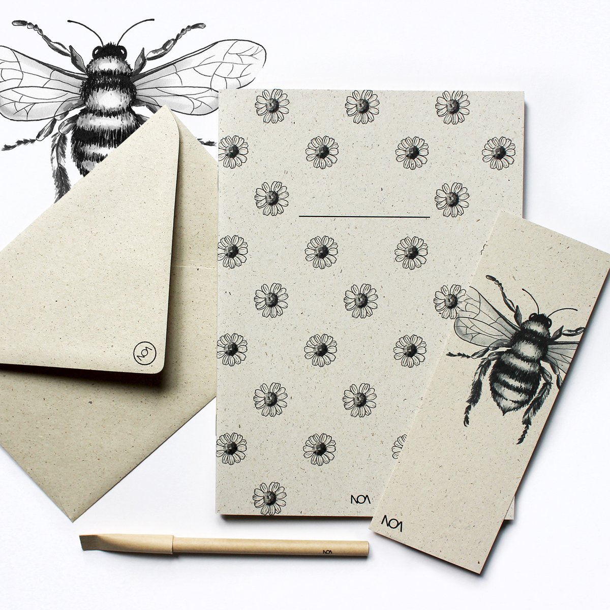 Bookmark made of grass paper, wild bee