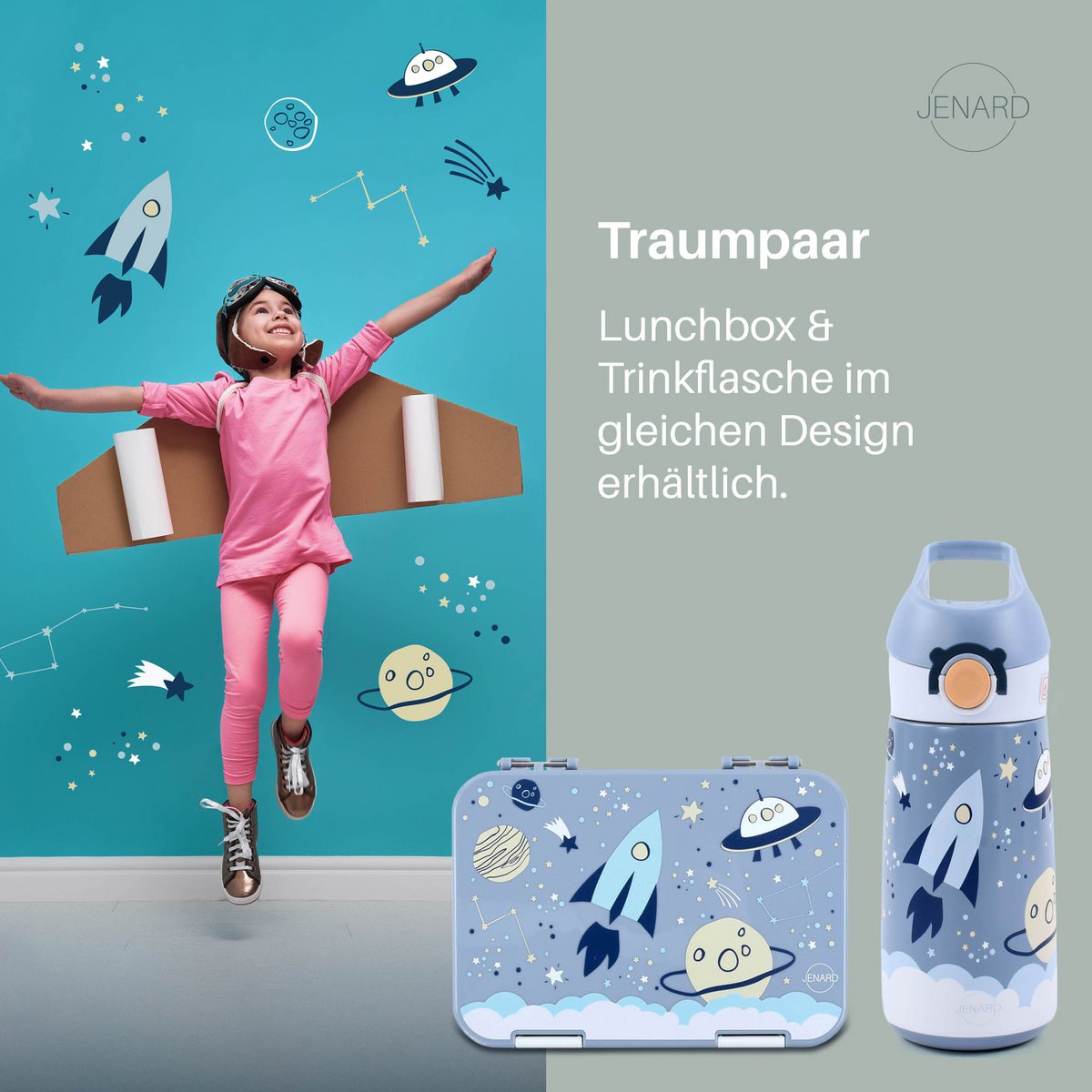 Children's lunch box leak-proof with compartments - Bento lunch box kindergarten BPA free - Space - JENARD