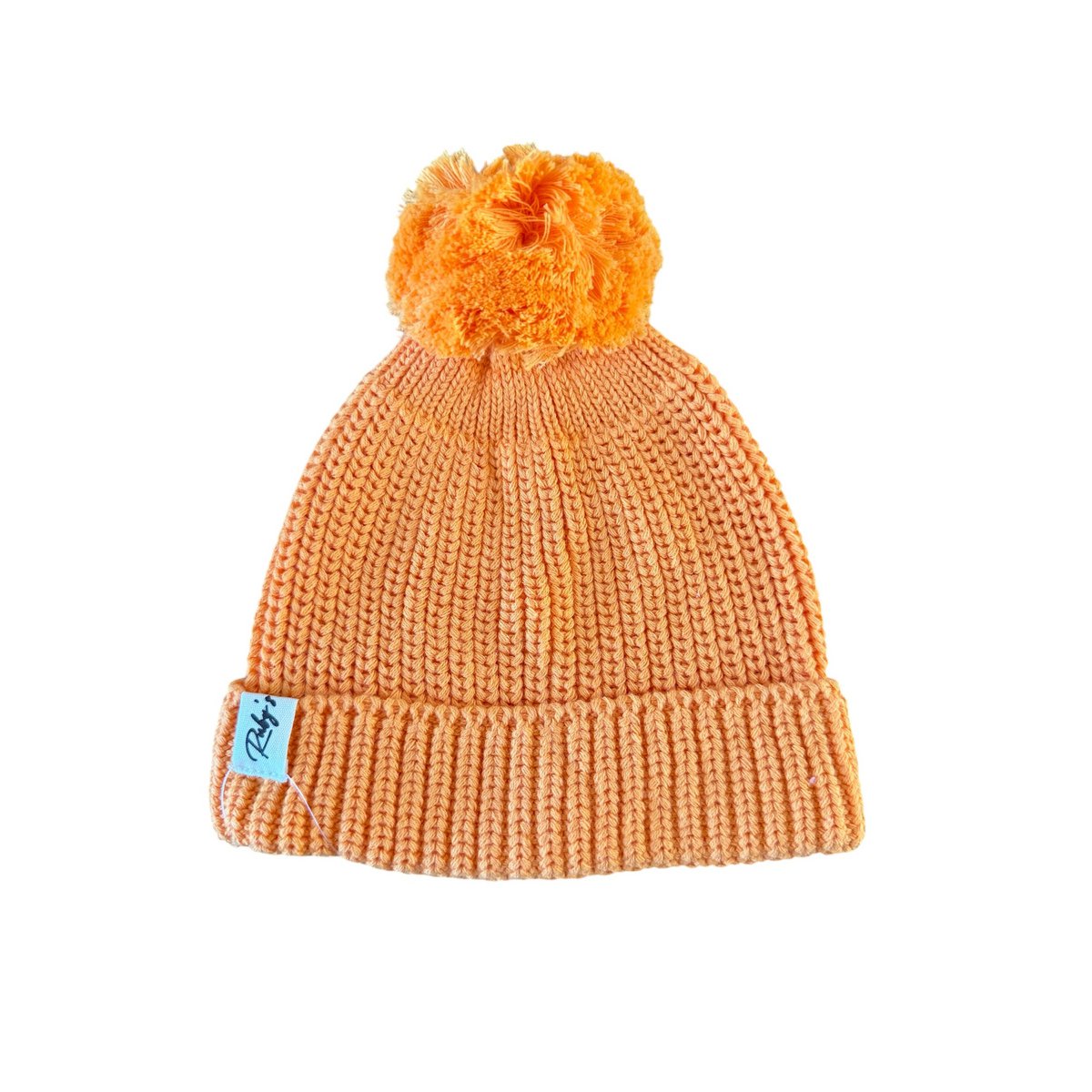 Knitted baby hat with pompom – Orange