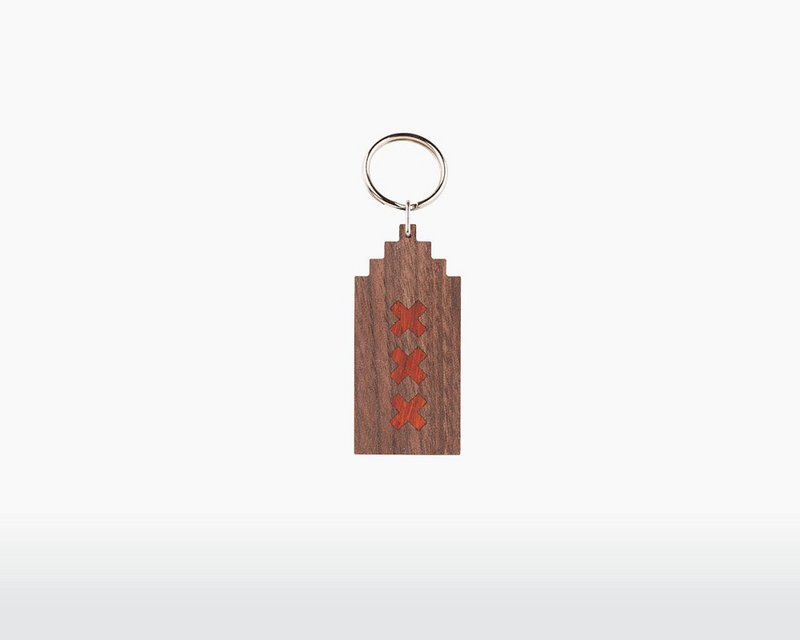 Schlüsselanhänger aus Holz - Amsterdamer Stufengiebelhaus