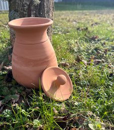 Small terracotta pot, round shape, natural clay material, suitable for gardening and planting.