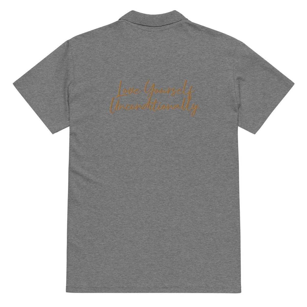 Self Love Premium piqué poloshirt met oudgouden borduursel