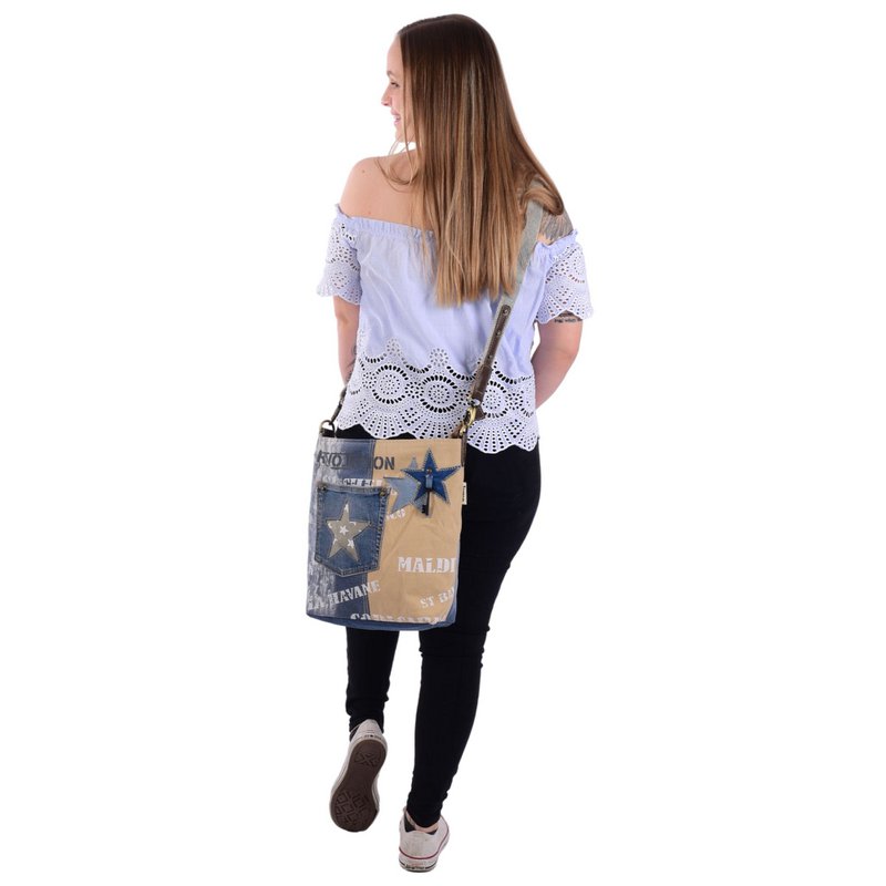 Bolso de hombro sostenible de mujer Sunsa. Bolso bandolera hecho de jeans reciclados y lona (canvas). Bolso estilo retro vintage. Bolso bandolera para mujer.