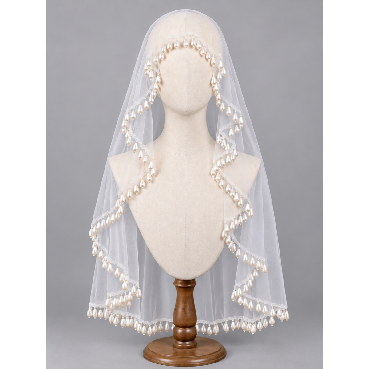 Romantic Teardrop Pearl Fringe Bridal Wedding Veil