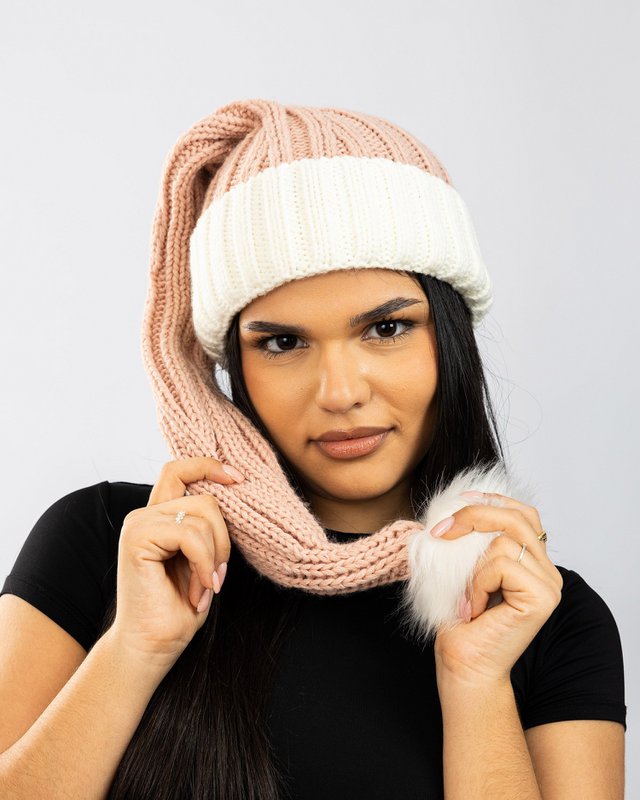 Santa hat - Pink with white brim coarse knit