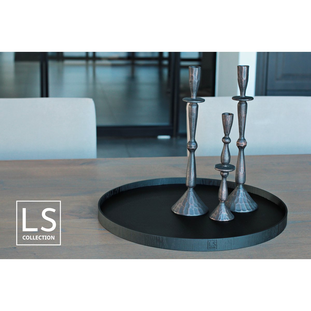 LS Collection® - Rond 50cm - Plateau - Plateau à bougies - Planche de service - Plateau en bois - Plateau en bois - Plateau - Décoration - Accessoires pour la maison - Noir Mat