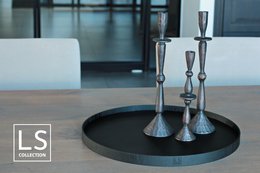 LS Collection® - Rotondo 50cm - Vassoio - Portacandele - Vassoio da portata - Vassoio in legno - Vassoio in legno - Plateau - Decorazione - Accessori per la casa - Nero Opaco