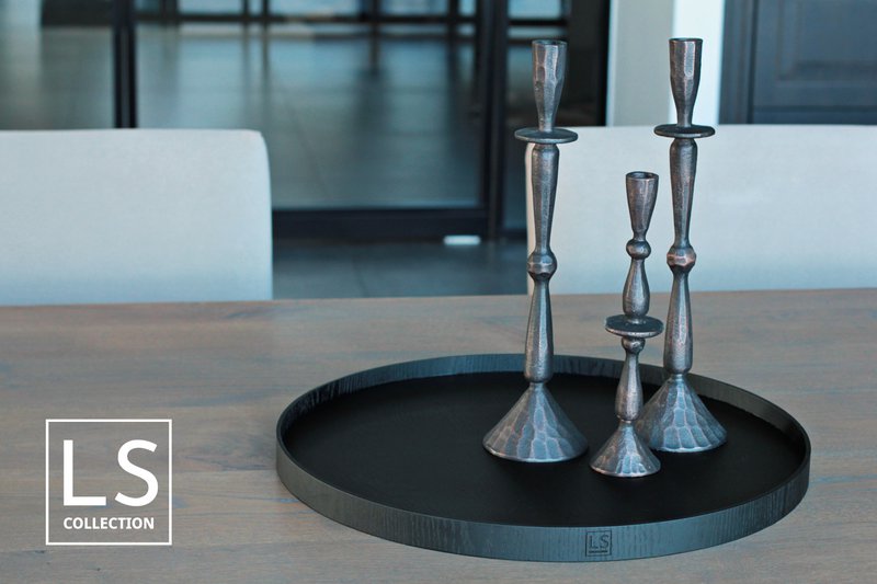 LS Collection® - Rotondo 50cm - Vassoio - Portacandele - Vassoio da portata - Vassoio in legno - Vassoio in legno - Plateau - Decorazione - Accessori per la casa - Nero Opaco