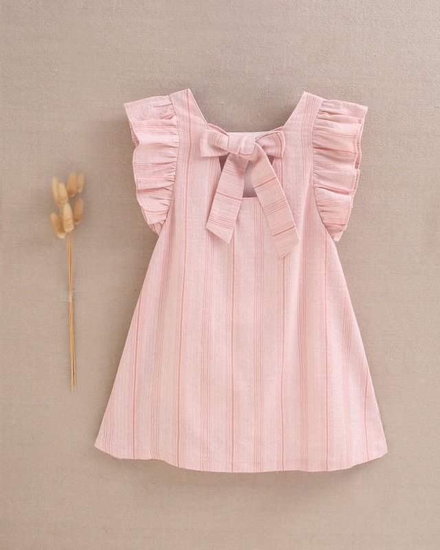 Pige kjole orange stribet med ruffles og bue M60-21502421