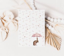 Conejito con póster rosa para paraguas y flores, póster de conejito, lindo póster de conejito, póster de habitación de niñas rosas, estampado de conejito lindo, estampado de arte de guardería de niñas, habitación para niñas