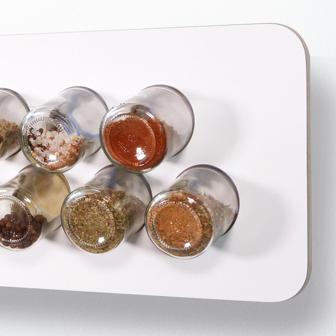 Spice rack white · with 16 glasses · birch plywood · HPL front white
