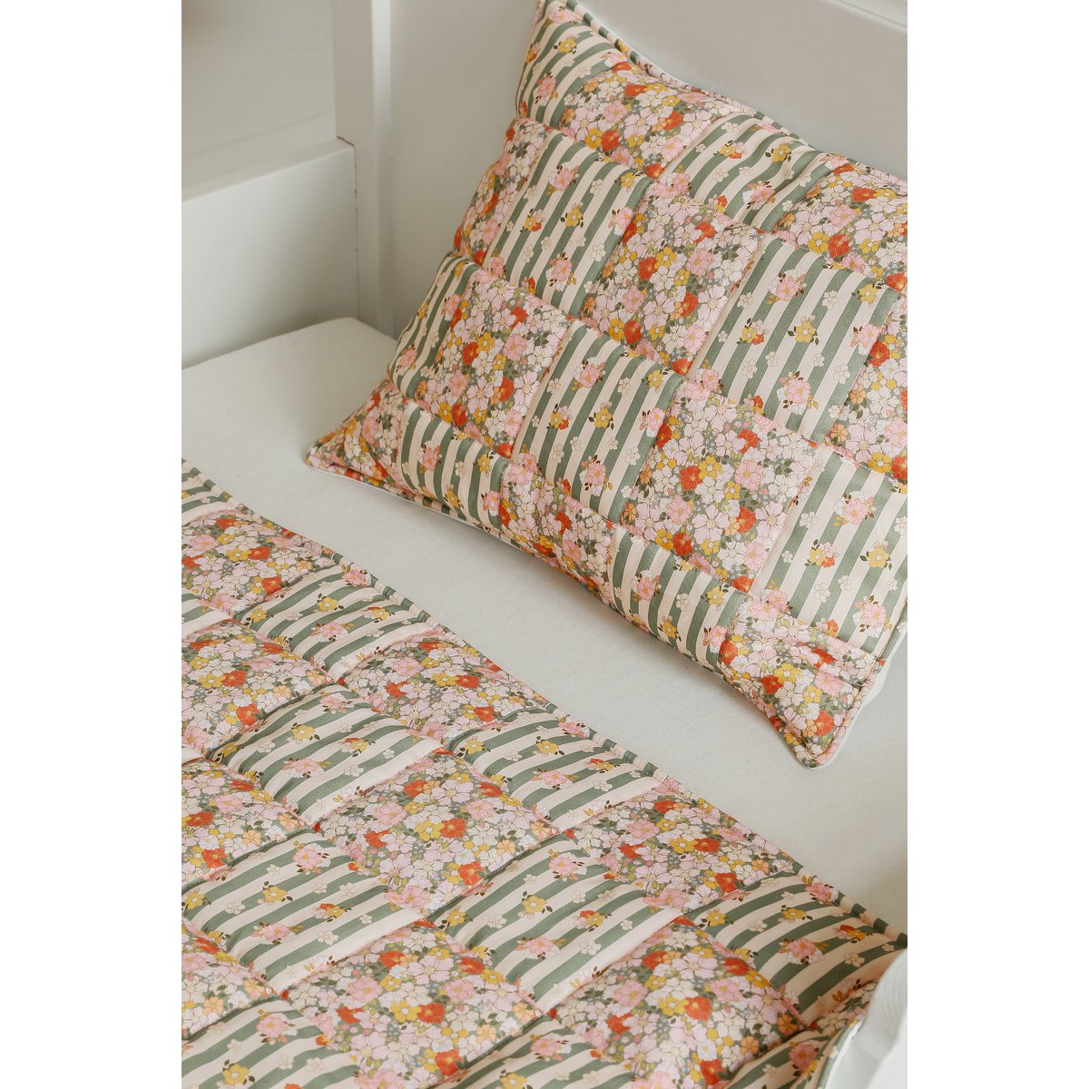 Ensemble de literie matelassée en coton pour les enfants «Green Garden» - conception patchwork, grande taille