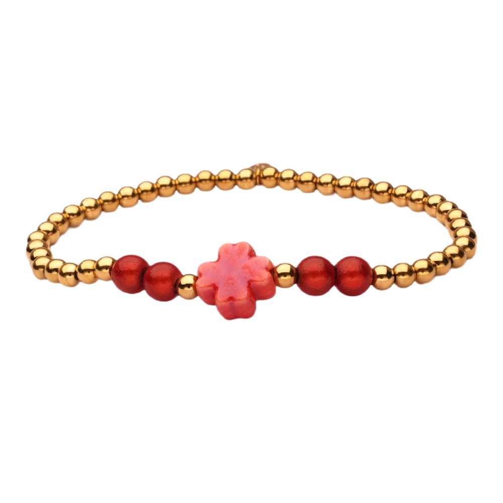 Bracciale LizzyMae in acciaio inossidabile - oro + trifoglio rosso