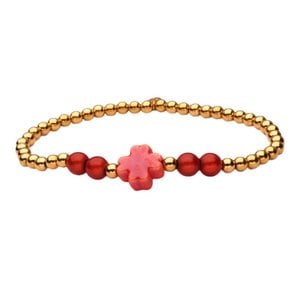 LizzyMae bracelet stainless steel - gold + clover red