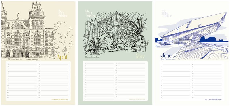 Verjaardagskalender Amsterdam Icons - Annet Weelink Design Amsterdam Schetsen - A4 - Eeuwigdurende Kalender - Premium Papier