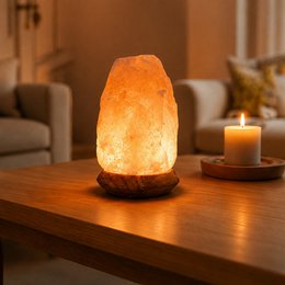 Lampa USB z kryształem soli himalajskiej – Rock 600g – Podstawa drewniana – Przedmiot dekoracyjny