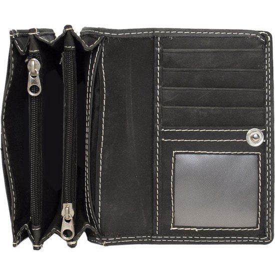 Billetera de damas de cuero vintage compacta Rfid negro - billetera de damas elegante y práctica con protección RFID, diseño compacto.