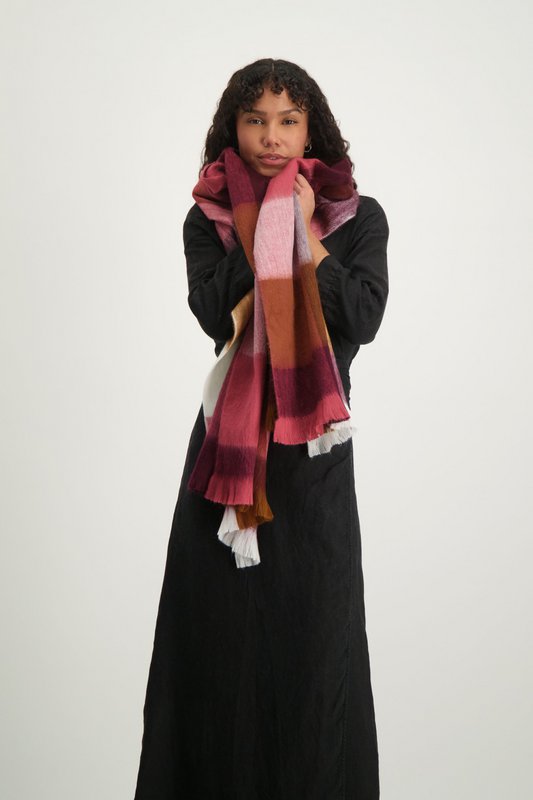 Scarf Blocked Wine Red, Grape and Naturals