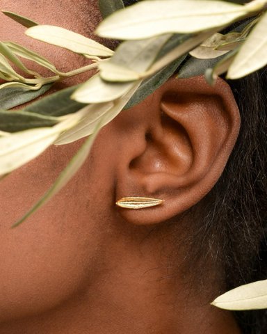 Olive Leaf Stud Earrings: Dainty Gold and Sterling Silver - Handmade