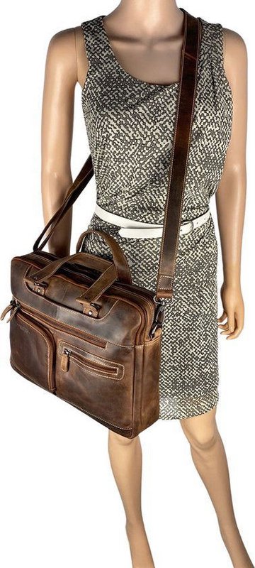 Bolso portátil Messenger Bag 15 Cognac de cuero de búfalo de 6 pulgadas