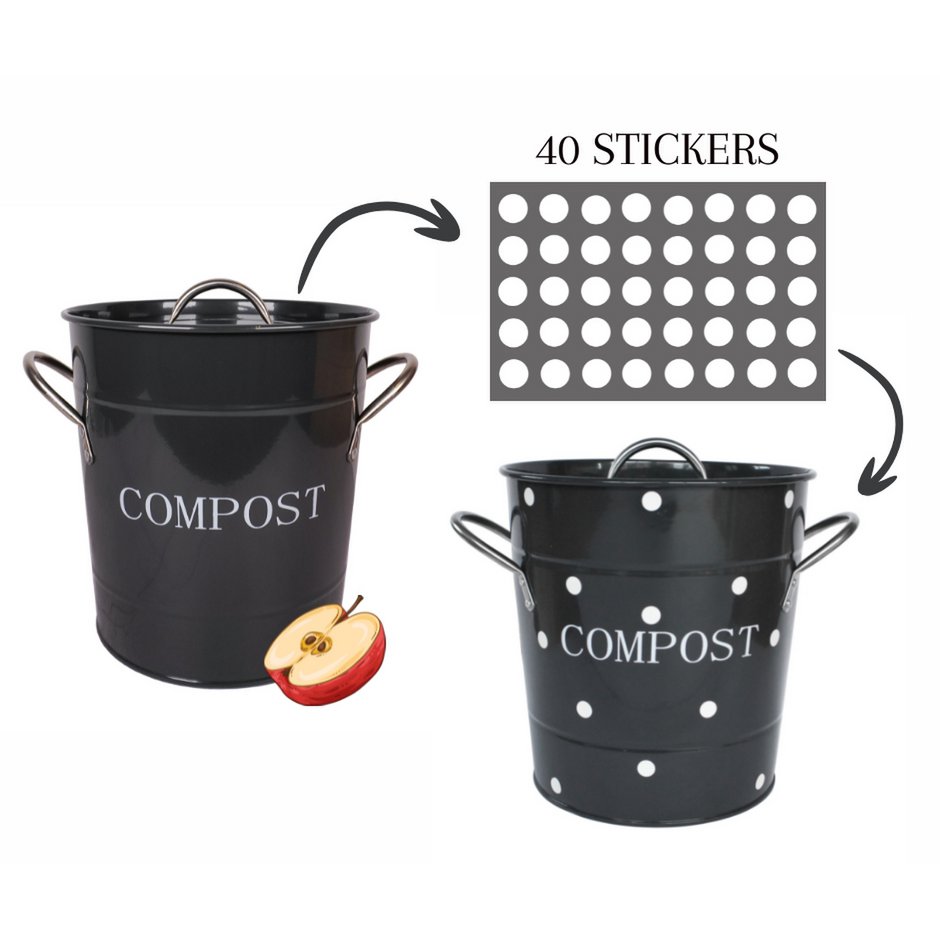 Bac à compost charbon à pois blancs 21x19 cm
