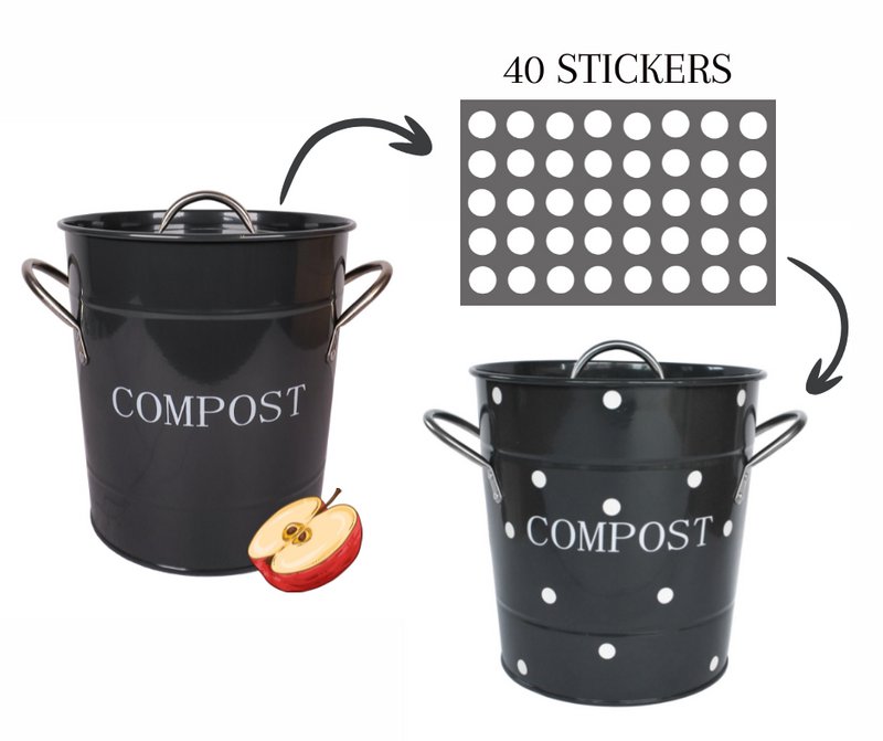 Cubo de compost de carbón lunares blancos 21x19 cm