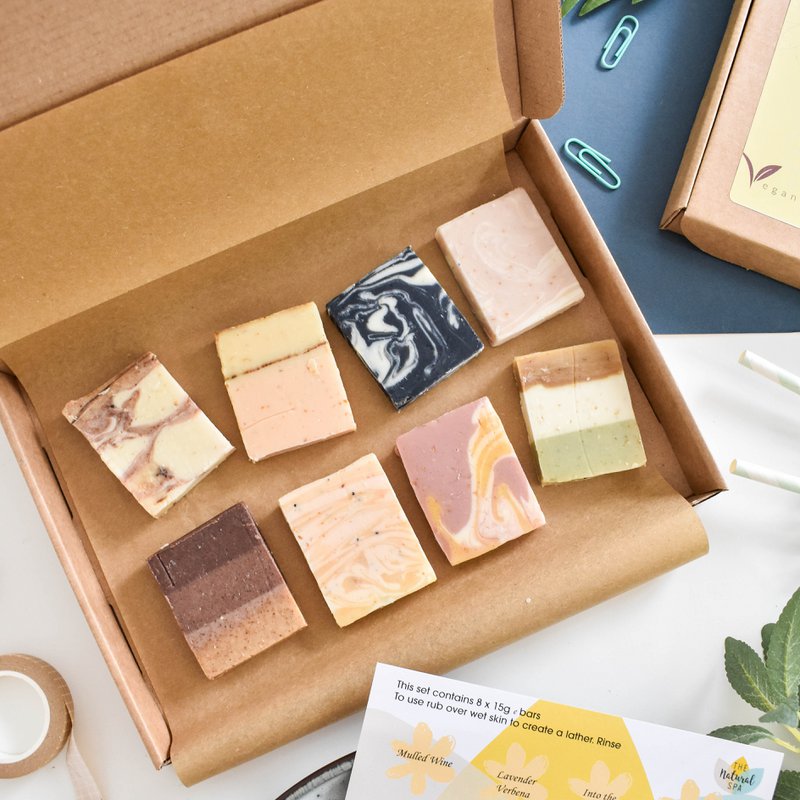 Soap Sampler Gift Set | 8 x 25g Mini Travel Soaps | Natural Handcrafted Letterbox Gift | Vegan, Plastic-Free Skincare