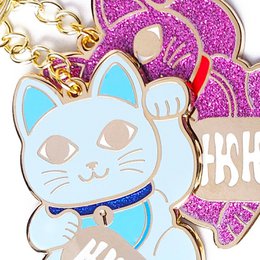 Maneki Neko Schlüsselanhänger – Rosa glitzernde Glückskatze